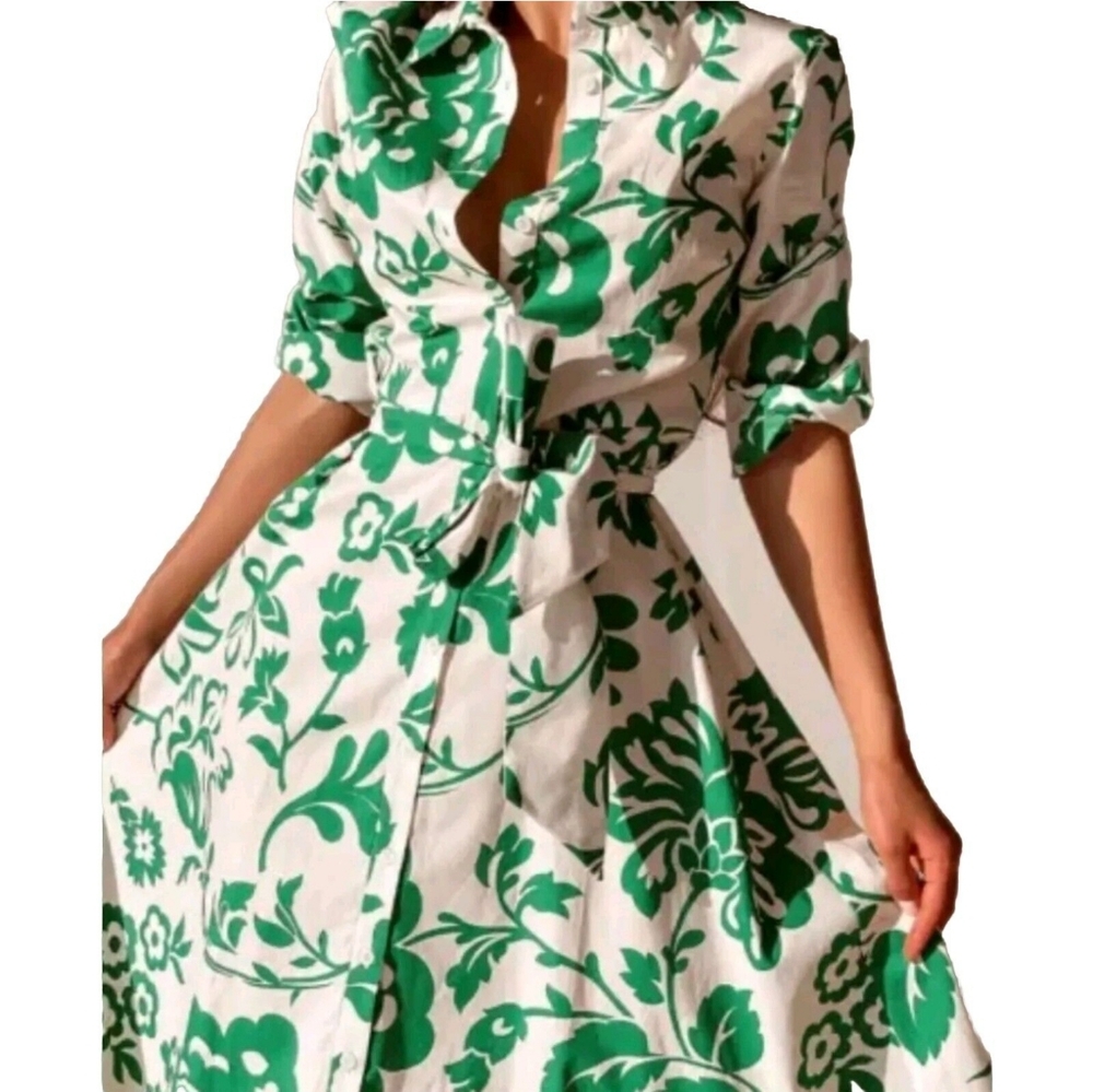 Zara Green and White Floral Dress